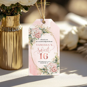 Dusty Rosa Blommor Grönska Tack för Söt Sexton Presentetikett