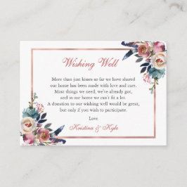 Dusty Rosa Blue Blommigt Bröllop Wishing well Tilläggskort