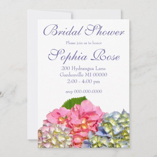 Dusty rosa blue gult grönt blommigt hydrangeas inbjudningar (Framsida)