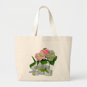 Dusty rosa blue gult grönt blommigt hydrangeas jumbo tygkasse