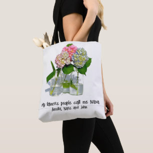 Dusty rosa blue gult grönt blommigt hydrangeas tygkasse