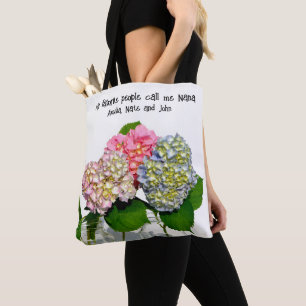 Dusty rosa blue gult grönt blommigt hydrangeas tygkasse