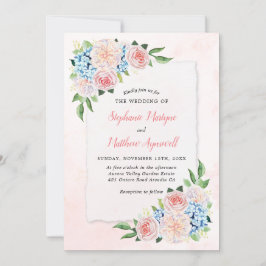 Dusty Rosa Blue Hydrangea Blommigt Botaniska Bröll Inbjudningar