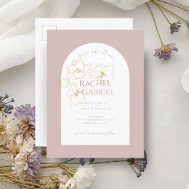 Dusty Rosa | Boho Arch Guld Blommigt Bröllop Vykort