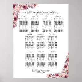 Dusty Rosa Boho Blommigt 10 Bord Bröllop Seating Poster