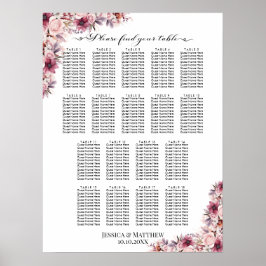 Dusty Rosa Boho Blommigt 18 Bord Bröllop Seating Poster