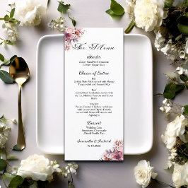 Dusty Rosa Boho Blommigt 4x9'Bröllop Menu Meny