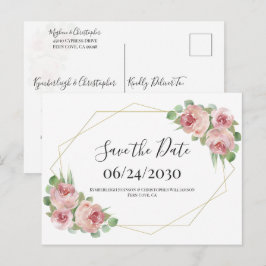 Dusty Rosa Boho Blommigt Geometric Save the Date Vykort