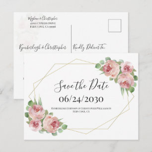 Dusty Rosa Boho Blommigt Geometric Save the Date Vykort