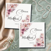 Dusty Rosa Boho Blommigt Modern Script Bröllop