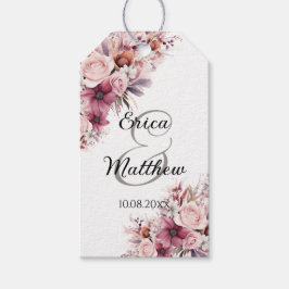 Dusty Rosa Boho Blommigt Modern Script Bröllop Presentetikett
