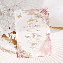 Dusty Rosa Boho Blommigt Quinceañera 15:e födelsed