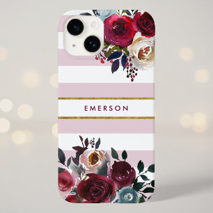 Dusty Rosa Boho Blommigt Rand Monogram