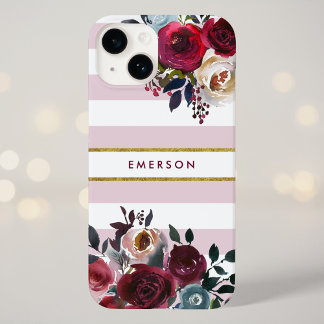 Dusty Rosa Boho Blommigt Rand Monogram