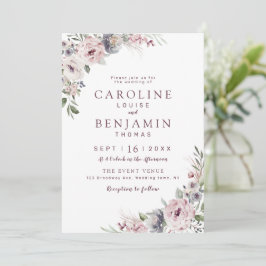 Dusty rosa boho blommigt rustic bröllop inbjudningar
