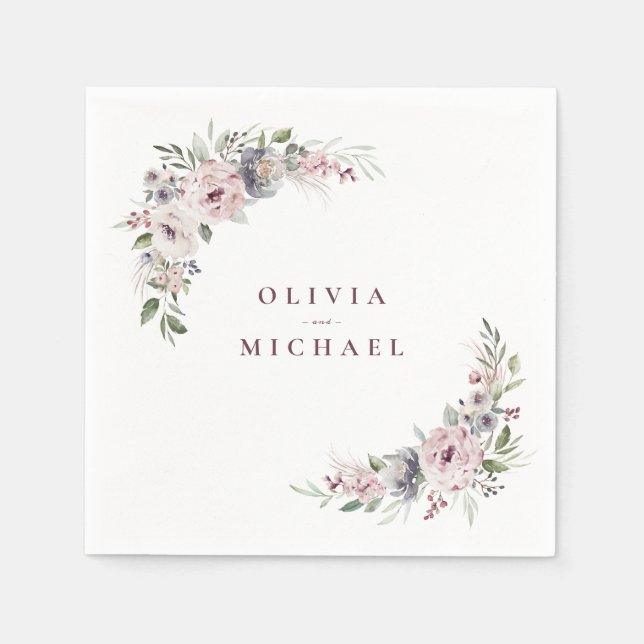 Dusty rosa boho blommigt rustic bröllop pappersservett (Framsidan)