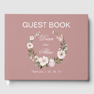 Dusty Rosa Boho Blommigt Vatten Färg Pastel Bröllo Gästböcker