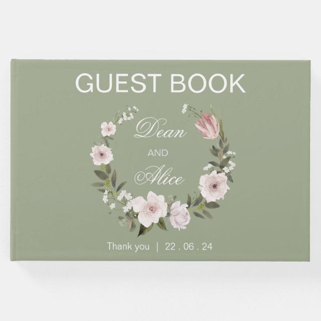Dusty Rosa Boho Blommigt Vatten Färg Pastel Bröllo Gästböcker (Framsida)