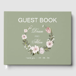 Dusty Rosa Boho Blommigt Vatten Färg Pastel Bröllo Gästböcker