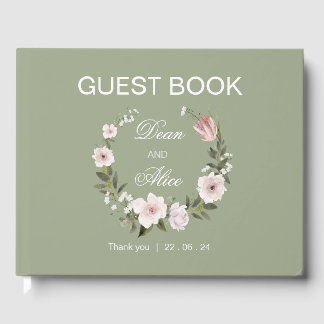 Dusty Rosa Boho Blommigt Vatten Färg Pastel Bröllo Gästböcker