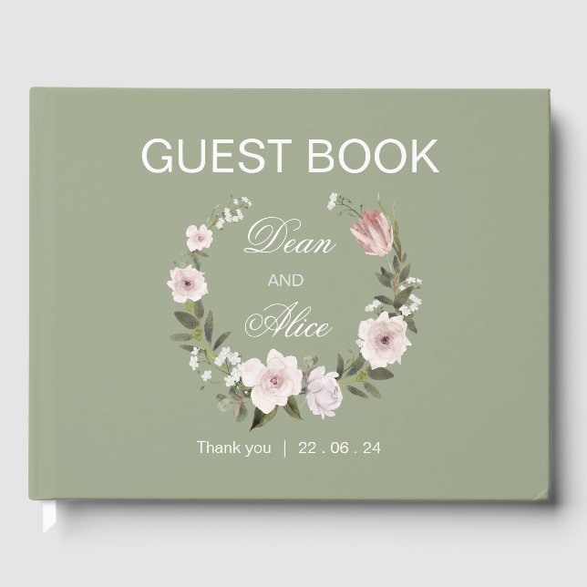 Dusty Rosa Boho Blommigt Vatten Färg Pastel Bröllo Gästböcker (Framsida)