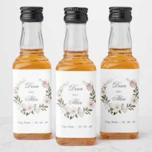 Dusty Rosa Boho Blommigt Vatten Färg Pastel Bröllo Spritflaskor Etikett