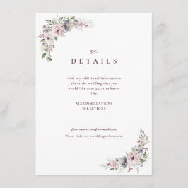 Dusty rosa boho blomster rustic bröllopsdetaljer tilläggskort
