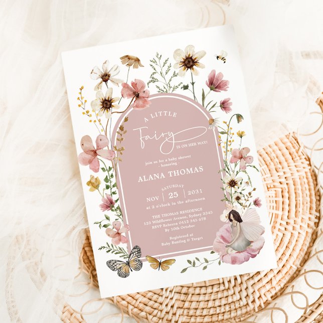 Dusty Rosa Boho Fairy WildblomGirl Baby Shower Inbjudningar (Skapare uppladdad)