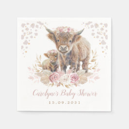 Dusty Rosa Boho Highland Cow Baby Shower Pappersservett