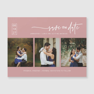 Dusty Rosa Boho Photo Save Date Magnetic Card
