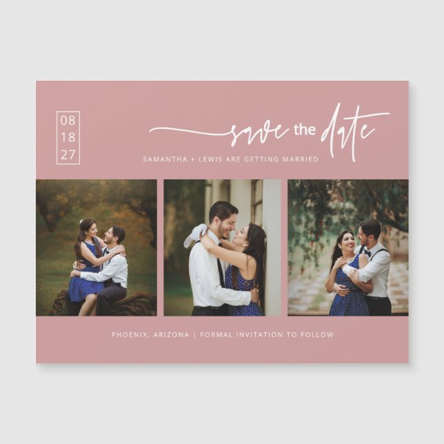 Dusty Rosa Boho Photo Save Date Magnetic Card (Framsida)