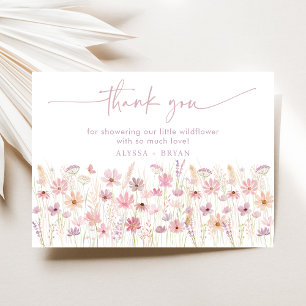 Dusty Rosa Boho Vilda Blommor Baby Shower Tack Kort