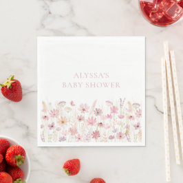 Dusty Rosa Boho WildblomBaby Shower Pappersservett