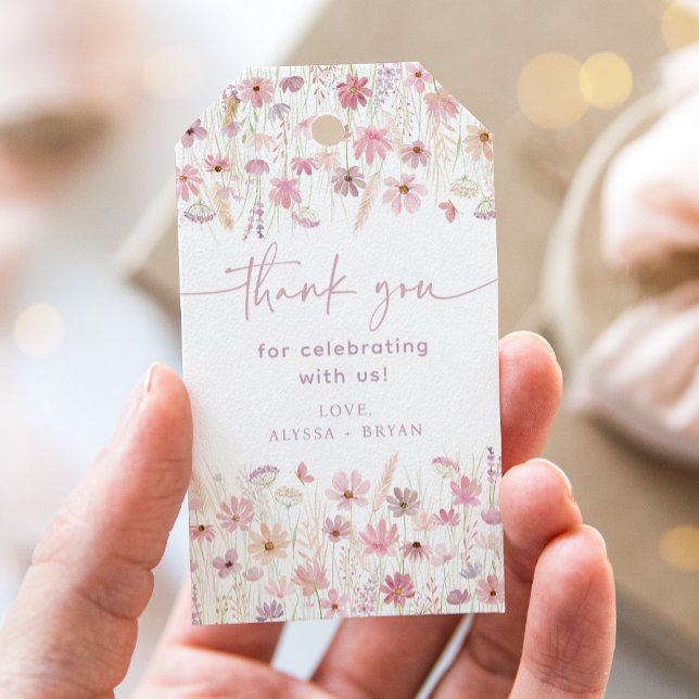 Dusty Rosa Boho WildblomBaby Shower Presentetikett (Skapare uppladdad)