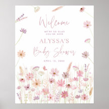 Dusty Rosa Boho WildblommBaby Shower Välkommen