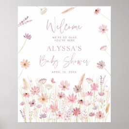 Dusty Rosa Boho WildblommBaby Shower Välkommen Poster