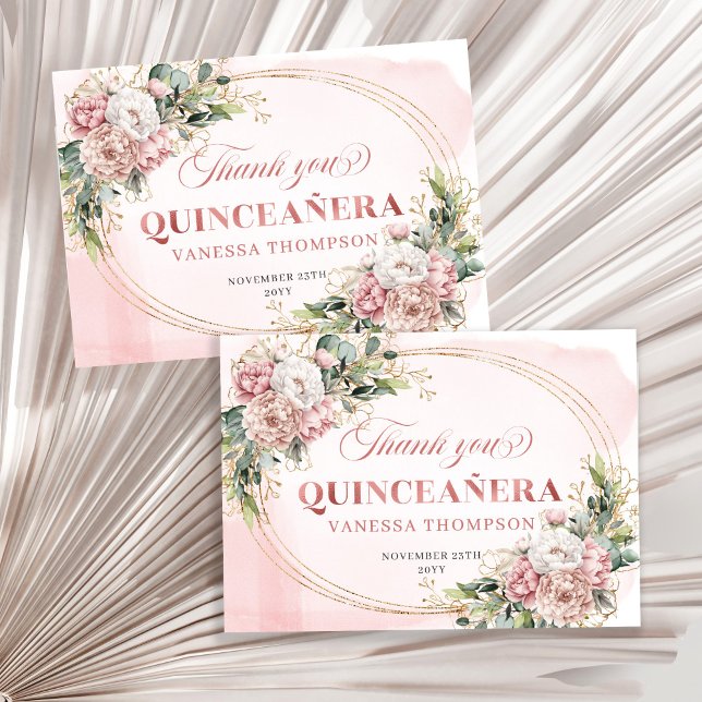 Dusty Rosa Botanisk Boho Tacksamhetskort Stilrent  Tack Kort (Dusty Pink Botanical Boho Thank You Card Styled for Quince)