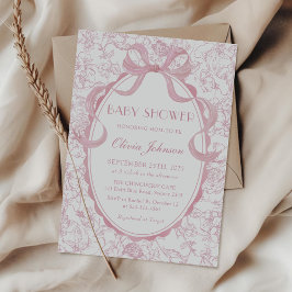 Dusty Rosa Bow Chinoiserie Blommigt Baby Shower Inbjudningar