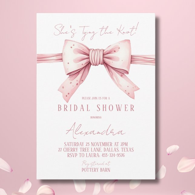 Dusty Rosa Bow Shes Gifter sig Möhippa Inbjudningar (Skapare uppladdad)