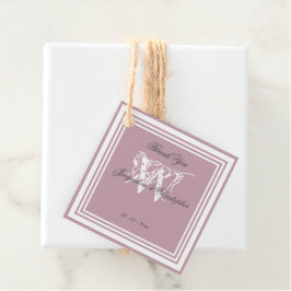 Dusty Rosa Bröllop Chic Vit Monogram Tack Gåvor Etiketter