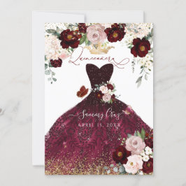 Dusty Rosa Burgundy  Flowers Quinceanera Inbjudningar