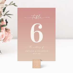 Dusty Rosa & Champagne Ombre Monogrammed Bröllop Bordsnummer