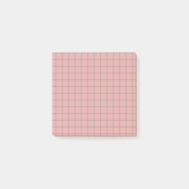 Dusty Rosa Checkated Mönster Elegant Grid Design Post-it Block (Framsida)