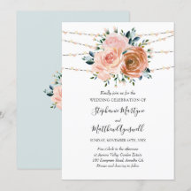 Dusty Rosa Coral Blue Botanical Ljus Bröllop