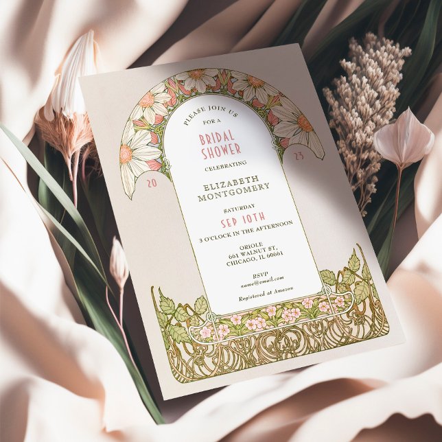 Dusty Rosa Daisy Möhippa Art nouveau Inbjudningar (Skapare uppladdad)