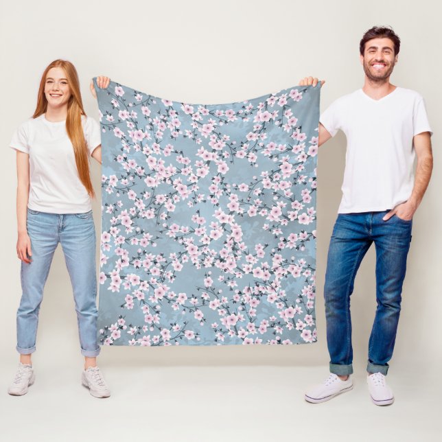 Dusty Rosa Dammblå Körsbärsblommor Fleecefilt (På plats)