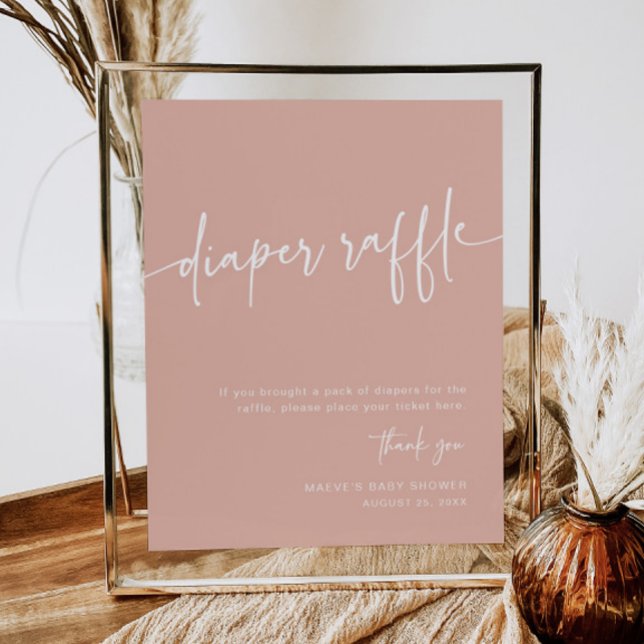 Dusty Rosa Diaper Raffle Sign Girl Modern Minimal Poster (Skapare uppladdad)