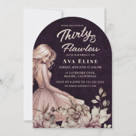Dusty Rosa Dress & Blommigt 30års födelsedag Party Inbjudningar