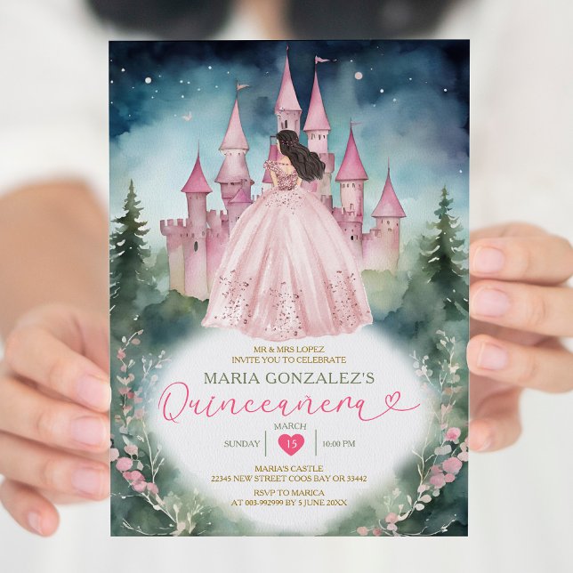 Dusty Rosa Dress Forest Princess 15 Quinceañera Inbjudningar (Skapare uppladdad)