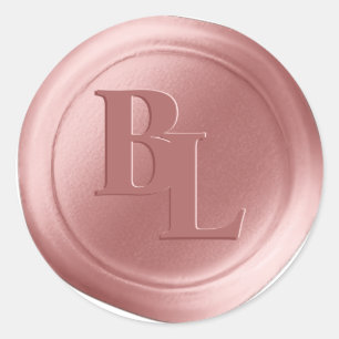 Dusty Rosa Dubbla Monogram Faux Vax Seal Stickers Runt Klistermärke